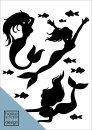 Satinier Schablone/ Aufkleber - Mermaids in Schwarz A5